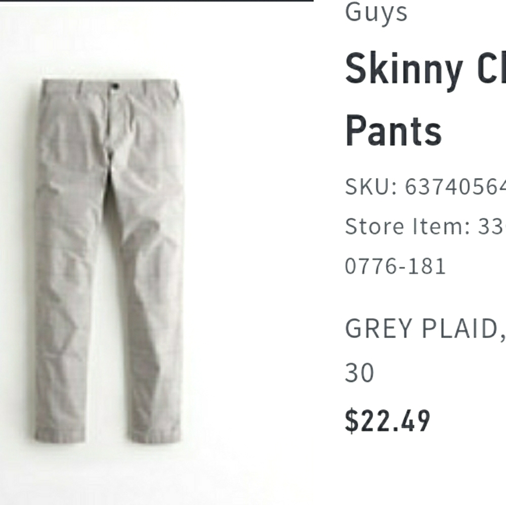 Guys  skinny plaid pants 28x30